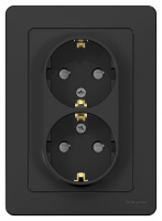 Розетка двойная с заземлением со шторками скрытой установки 16A 250В Systeme Electric Blanca Антрацит