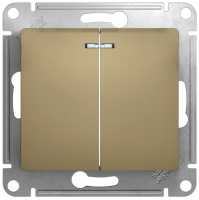 Выключатель 2-клавишный с подсветкой 10A (схема 5A) Systeme Electric Glossa Титан