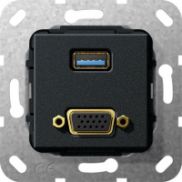 Разъем USB 3.0 тип A + VGA, инвертирующий адаптер Gira System-55 Черный матовый