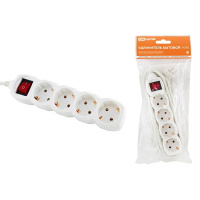 Удлинитель бытовой с выключателем, 4 гнезда с заземлением, ПВС3х1.0 - 3м, 16A, 250V, IP20 / белый TDM У03В