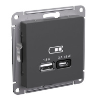 SE AtlasDesign Розетка USB A + тип-C Базальт 45Вт высокоскор.заряд. QC PD механизм