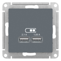 Розетка USB 5В 1 порт x 2,1A 2 порта х 1,05A механизм Schneider Electric AtlasDesign Грифель