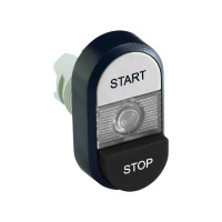 Кнопка двойная MPD19-11С белая/черная-выступающая прозрачная линза с текстом START/STOP ABB