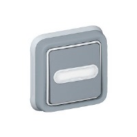 Выключатель кнопочный с подсветкой с держателем этикетки НО+НЗ-контакт встраиваемый в сборе IP55 Legrand Plexo Серый