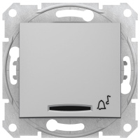 Выключатель 1-клавишный кнопочный с подсветкой с символом "Звонок" 10A Schneider Electric Sedna Алюминий