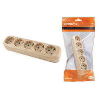 Колодка розеточная 5 гнезд с заземлением 16A 250V IP20 сосна TDM ЭКО