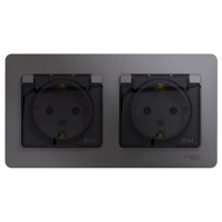 Розетка двойная с заземлением со шторками в сборе IP44 Systeme Electric Glossa Графит