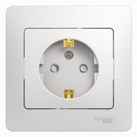 Розетка с заземлением с защитными шторками в сборе с рамкой Systeme Electric Glossa Белый