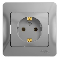 Розетка с заземлением в сборе с рамкой Systeme Electric Glossa Алюминий