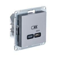 Розетка USB тип-C 65W высокоскор.заряд. QC PD механизм Schneider Electric AtlasDesign Сталь
