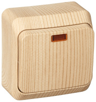 Выключатель 1-клавишный накладного монтажа 10A (схема 1) с подсветкой IP20 SE Этюд Дача Сосна