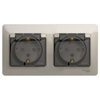 Розетка двойная с заземлением со шторками в сборе IP44 Systeme Electric Glossa Молочный