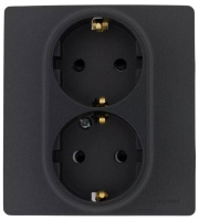 Розетка с заземлением 2-ая немецкий стандарт в сборе с рамкой автоматические зажимы Legrand Etika Антрацит