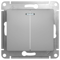 Выключатель 2-клавишный с подсветкой 10A (схема 5A) Systeme Electric Glossa Алюминий