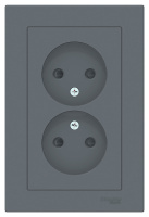 Розетка двойная без заземления со шторками 16A в сборе Schneider Electric AtlasDesign Грифель
