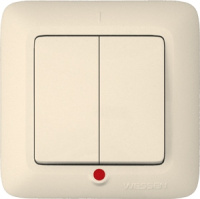 Выключатель 2-клавишный с индикацией 6A в сборе (опт) Wessen Прима Слоновая кость