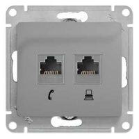 Розетка двойная телефонная RJ11+ компьютерная RJ45 кат.5e Systeme Electric Glossa Алюминий