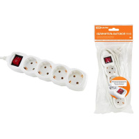 Удлинитель бытовой с выключателем, 4 гнезда с заземлением, ПВС3х1.0 - 1.5м, 16A, 250V, IP20 / белый TDM У03В