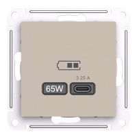 SE AtlasDesign Розетка USB высокоскор.заряд. Песочный тип-С 65Вт QC PD механизм