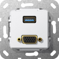 Разъем USB 3.0 тип A + VGA, разветвительный кабель Gira System-55 Белый глянец