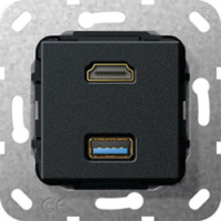 Разъем HDMI High Speed with Ethernet + USB 3.0 A инвертирующий адаптер Gira System-55 Черный матовый