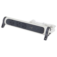 Удлинитель с заземлением 3 розетки с кабелем 1,5 м., с 2xUSB A+C (3А) зарядками, защитой от импульсных перенапряжений, кнопкой включения и поворотным основанием  Legrand Белый/Черный