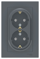 Розетка двойная с заземлением со шторками 16A в сборе Schneider Electric AtlasDesign Грифель