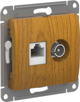 Розетка двойная ТВ + компьютерная RJ45 кат. 5Е механизм Systeme Electric Glossa Дуб
