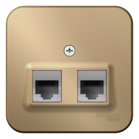 Розетка двойная компьютерная RJ45 кат.5Е + телефон RJ11 накладного монтажа с изолирующей пластиной Systeme Electric Blanca Титан