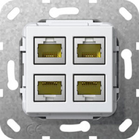 Разъем ModularJack RJ45 кат.6A 10Гб Ethernet 4-местный инверт.адаптер Gira System-55 E22 F100 Белый глянец