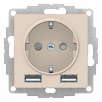 Розетка 16А c 2 USB A+A, 5В/2,4А, 2х5В/1,2 А, механизм Schneider Electric AtlasDesign Бежевый