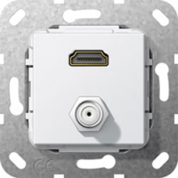 Разъем HDMI High Speed with Ethernet + гнездо SAT F инвертирующий адаптер Gira System-55 Белый глянец