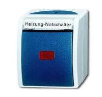 Переключатель 1-клавишный контрольный с красной линзой с маркир. Heizung-Notschalter IP44 для открытого монтажа ABB Ocean Серый/Сине-Зелёный