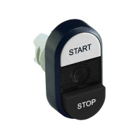 Кнопка двойная MPD19-11B белая/черная-выступающая непрозрачная черная-выступающая линза с текстом START/STOP ABB