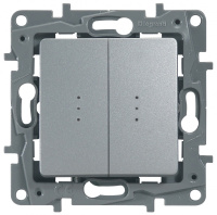 Переключатель 2-клавишный с подсветкой 10A автоматические зажимы Legrand Etika Алюминий