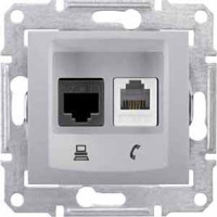 Розетка телефонная RJ11 + компьютерная RJ45 кат.5е UTP Schneider Electric Sedna Алюминий