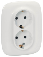 Розетка с заземлением 2-ая с защитными шторками немецкий стандарт безвинт.зажим Legrand Valena Allure Белый