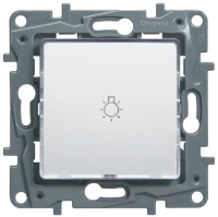 Выключатель кнопочный без фиксации с подсветкой и символом НО//НЗ-контакт 6A Legrand Etika Белый