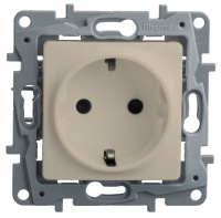 Розетка с заземлением с защитными штораками немецкий стандарт винтовой зажим Legrand Etika Cлоновая кость