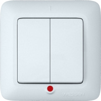 Выключатель 2-клавишный с индикацией 10A в сборе (DIY) Wessen Прима Белый