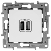 Зарядное устройство с двумя USB-разьемами тип A-тип С 240В/5В 3000мА - Etika - Цвет Белый IEK