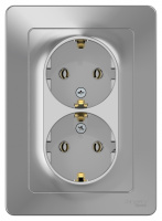 Розетка двойная с заземлением без шторок скрытой установки 16A 250В Systeme Electric Blanca Алюминий