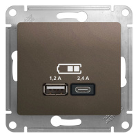 Розетка USB A+С, 5В/2,4А 2х5В/1,2 А механизм Schneider Electric Glossa Шоколад