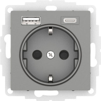 Розетка 16А c 2 USB A+C 5В/2,4А/3,0А 2х5В/1,5А механизм Schneider Electric AtlasDesign Сталь