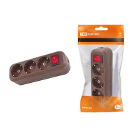 Колодка розеточная с выключателем 3 гнезда с заземлением 16A 250V IP20 бук TDM ЭКО