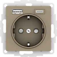 Розетка 16А c 2 USB A+C 5В/2,4А/3,0А 2х5В/1,5А механизм Schneider Electric AtlasDesign Шампань