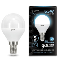 Лампа светодиодная E14 150-265В 6,5Вт 4100К Gauss Лампа светодиодная E14 150-265В 6,5Вт 4100К Gauss