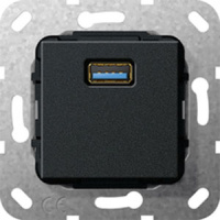 Разъем USB 3.0 тип A разветвительный кабель Gira System-55 E22 Черный матовый