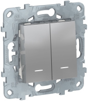Выключатель 2-клавишный 2 модуля с подсветкой 2 х сх.1A Schneider Electric Unica New Алюминий