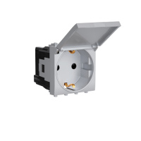 Розетка с крышкой модульная, 2P+E, с з/ш, "Avanti", "Закаленная сталь",2 модуля DKC